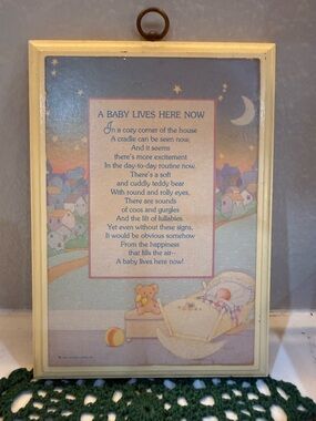 80s Vintage HALLMARK Plaque A BABY Lives Here Now 1984